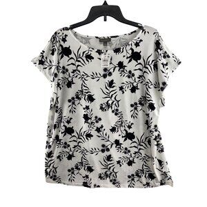 Style & Co Mix Media Tee Large Black & White Floral Pattern Short Sleeve